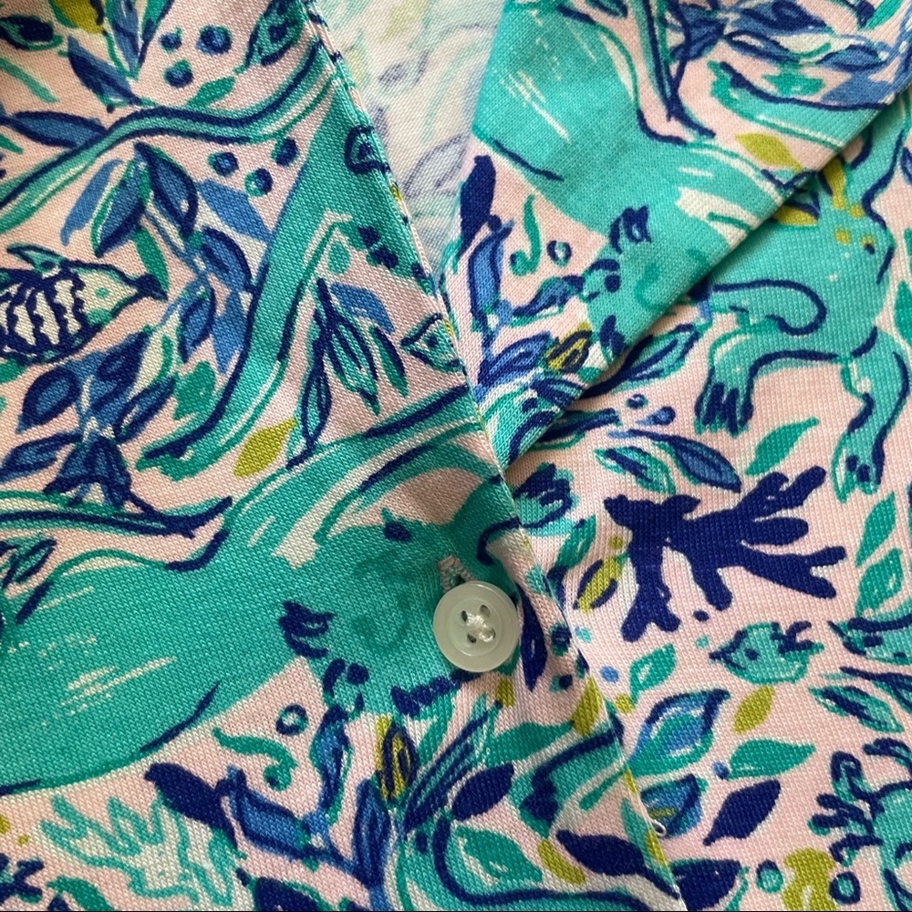 Lilly Pulitzer Ruffle PJ Button Up Top Melon Fig Tint Monkey Sea Pajama Top XS - Picture 6 of 16